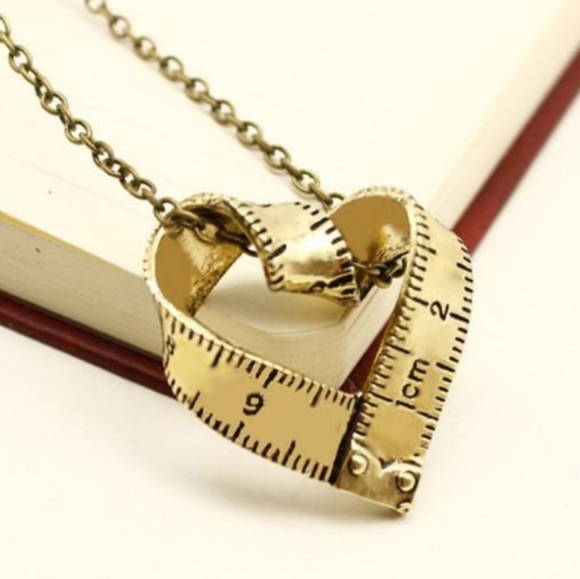 Jewelry - Heart Shaped necklace Measuring Tape Pendant twisted heart gold chain